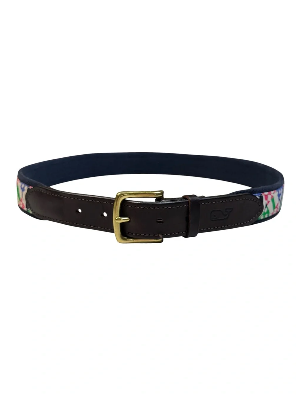 Vineyard Vines Kentucky Derby Belt Leather Canvas & Multicolor Ribbon Men's 34
